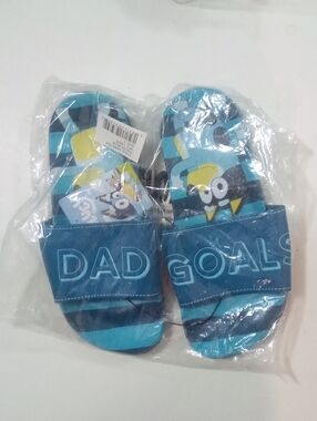 Bluey Dad Goals Blue Striped Slide Sandals NWT